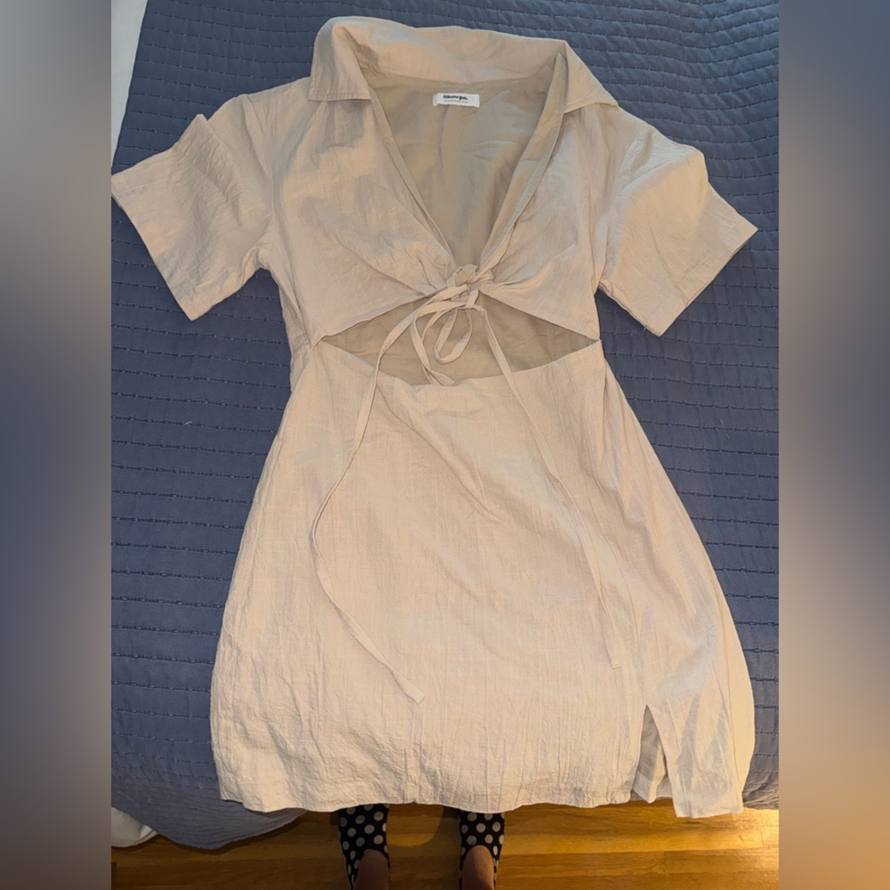 MARSHA MINI DRESS - CUT OUT SHORT SLEEVE DRESS IN NATURAL